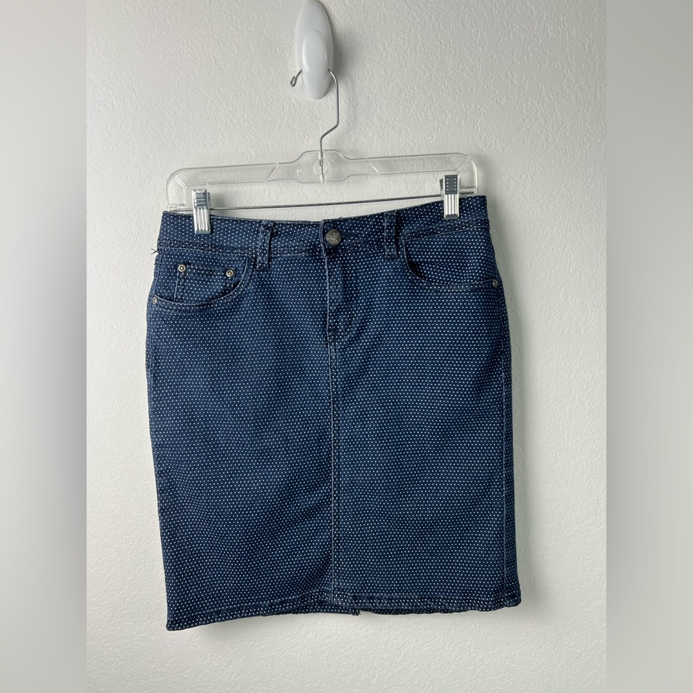 Earl Jean Blue White Polka Dots Mini Denim Jean Skirt Western Fall
